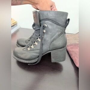 Frye Black Leather Lace Up Boots
